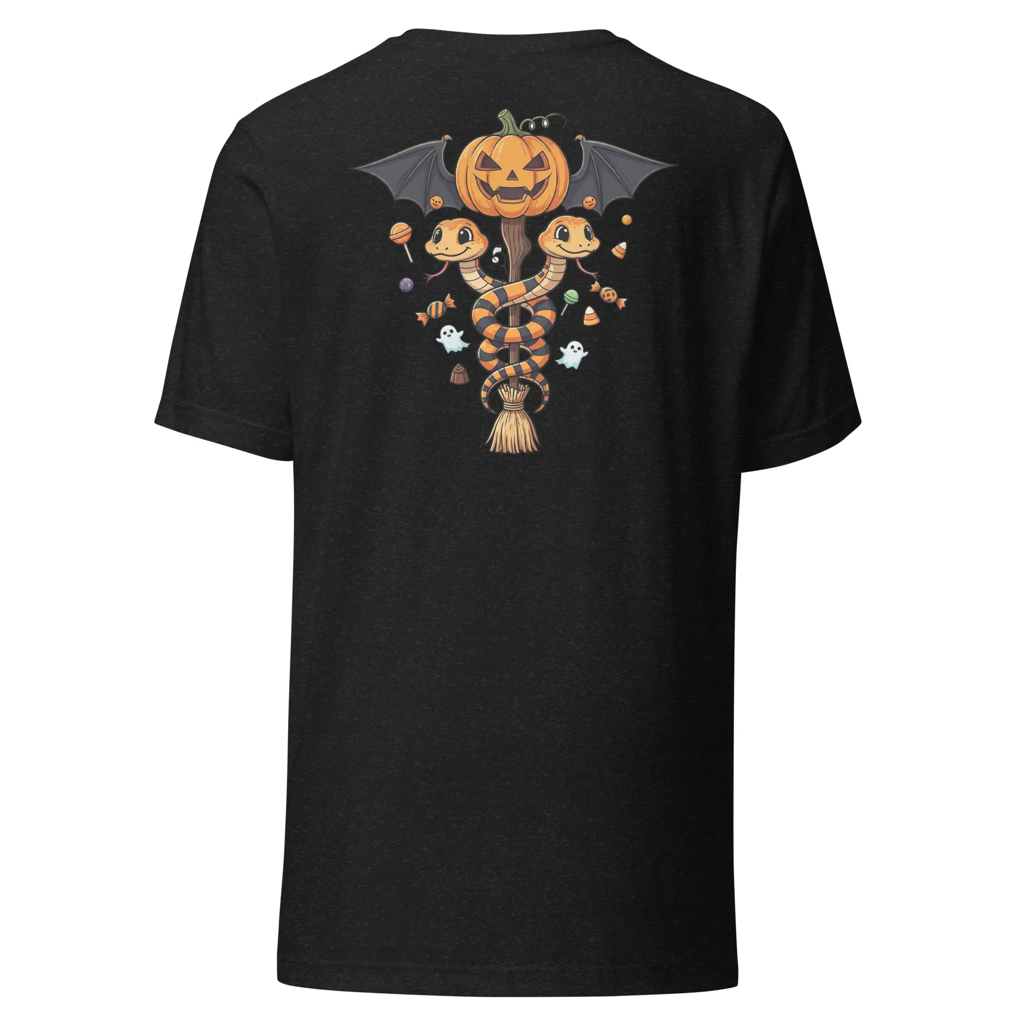 Happy Snakes Caduceus Casual Fitted Short Sleeve Crew Neck Summer T-Shirt in Black 100% Combed Ring-Spun Cotton