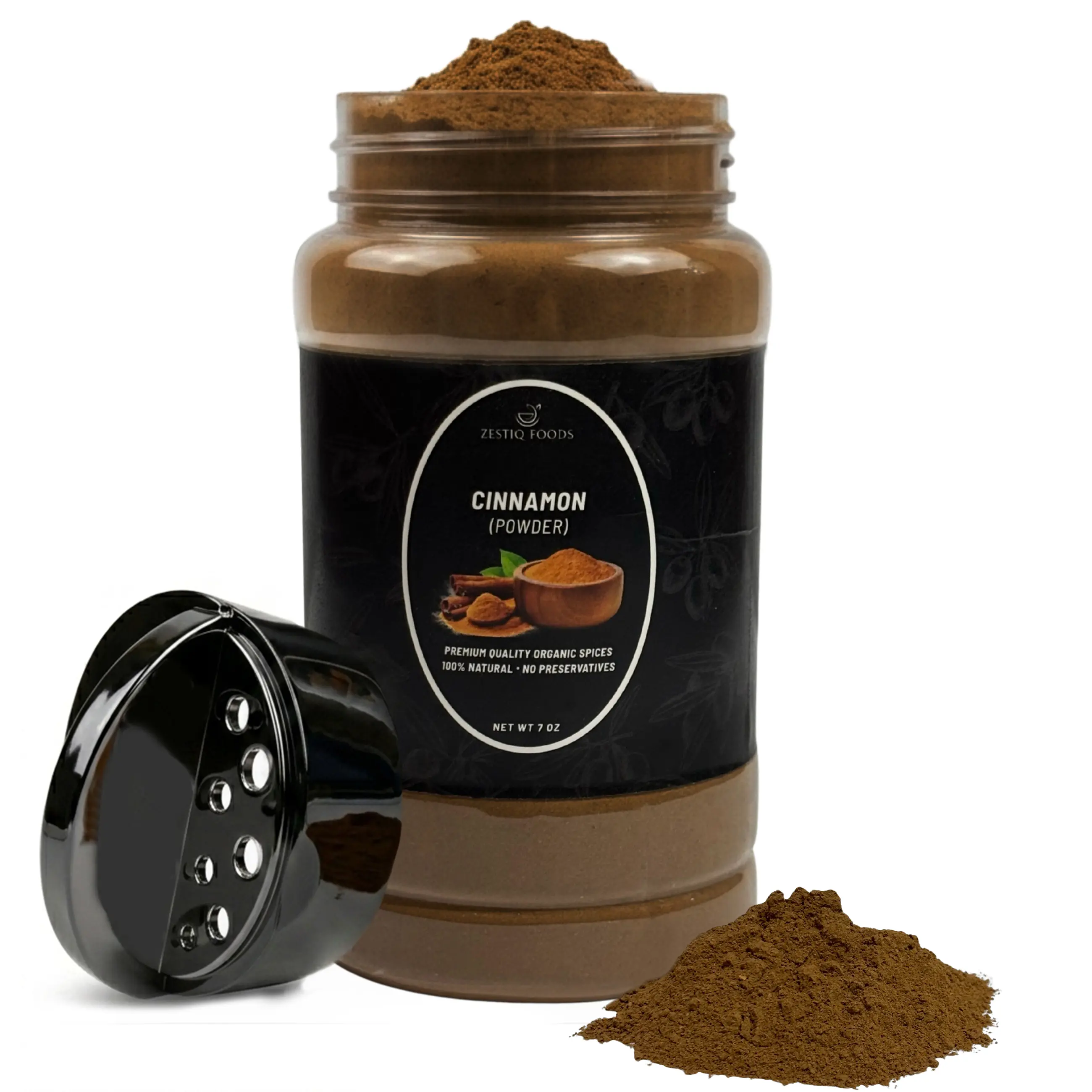 Zestiq Foods Certified Organic Cinnamon Powder, 7 oz Shaker Jar – Finely Ground Cinnamon for Baking, Cooking & Everyday Flavor