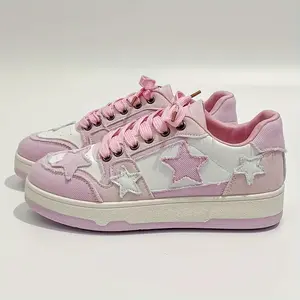 Women's Star Graphic Lace Up Skate Shoes, Thick Sole Patchwork Non-slip Shoes, Lightweight Casual Sneakers Running Girl