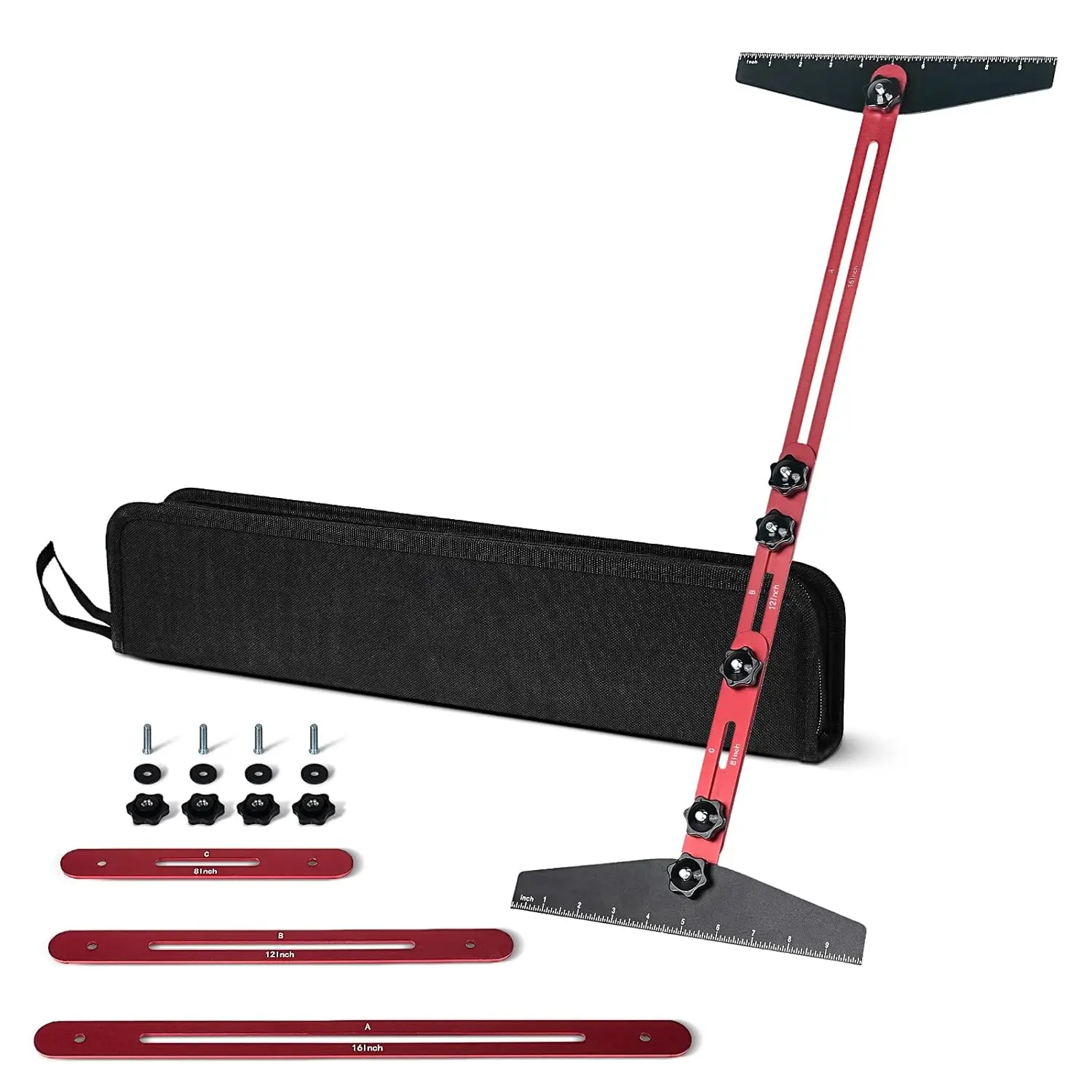 Aluminum Stair Tread Template Tool, Adjustable 8-60 Inch Stair Measuring Tool with Angle Finder for Accurate Stair Tread Length, Depth & Angle Measurements