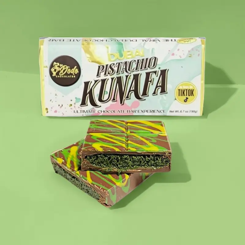 Dubai’s Sweet Sensation: Milk Chocolate Pistachio Kunafa Bar – Your Ticket to Middle Eastern Dessert Heaven Snack Bonbon