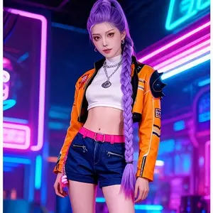 Heat-Resistant Cosplay Wig, Long Straight/ Braided, Halloween Carnival Anime Party, Synthetic Fiber Full Headpiece