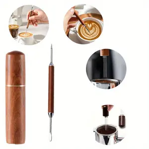2pcs Barista Pro Espresso Perfection Tool +Deluxe Stainless Steel Wooden Latte Art Needle