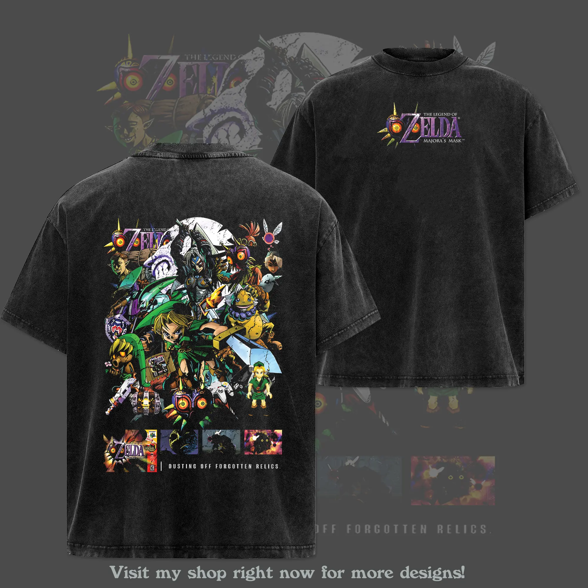 The Legend of Zelda: Majora's Mask Game Edition Double Printed Oversize Lightweight Acid Washed Tee - Hoodie, Zelda Fans, RPG Game Graphic Hoodie, Streetwear Unisex Oversize Gift for RPG Game, Summers Outfits, Gift for Zelda Fans
