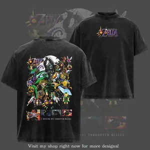 The Legend of Zelda: Majora's Mask Game Edition Double Printed Oversize Lightweight Acid Washed Tee - Hoodie, Zelda Fans, RPG Game Graphic Hoodie, Streetwear Unisex Oversize Gift for RPG Game, Summers Outfits, Gift for Zelda Fans