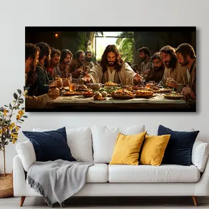 The Last Supper Canvas Wall Art - Solid Wood Frame Modern Abstract Painting, High Quality Canvas Print, Vintage and Contemporary Design for Living Room, Bedroom, Office Decor, Wall Decoration.