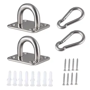Pad Eye Plate Hook Heavy Duty 304 Stainless Steel Ceiling Hooks Pad Eyes Plate with Spring Hooks and Screws for Indoor and Outdoor Events Organiser