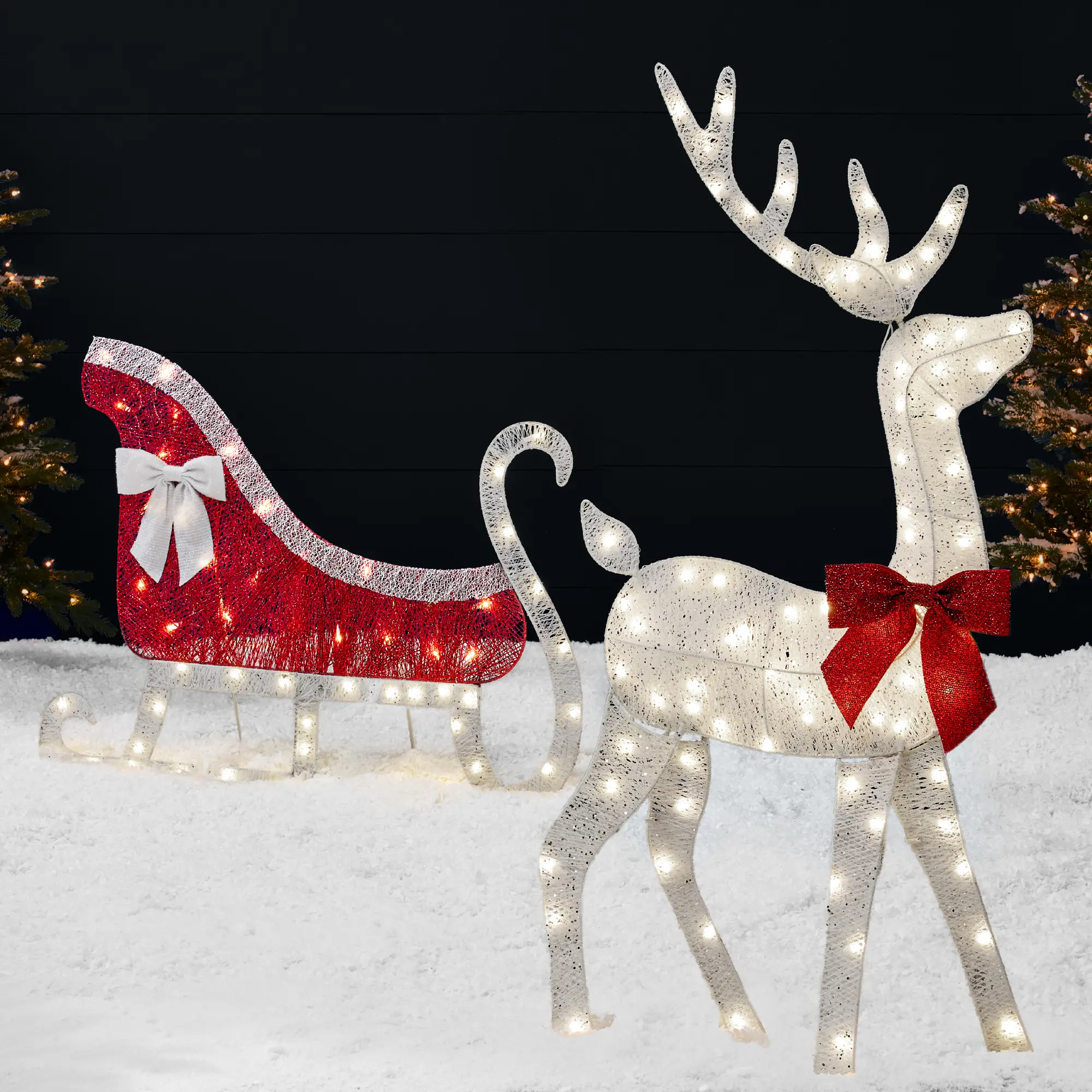 Best Choice Products Lighted 2D Reindeer & Sleigh Set Outdoor Décor w/ Warm White LED Lights