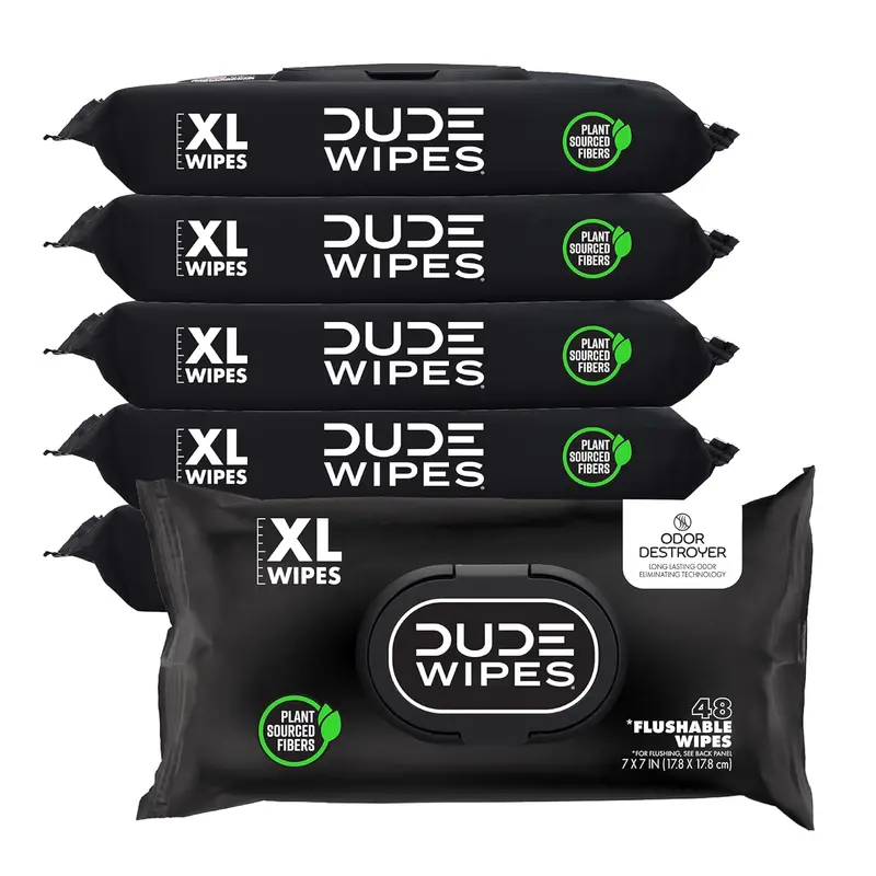 DUDE Wipes Extra Large Flushable Toilet Paper & Wipes - 6 Pack (288 Count) - Deodorizing Clean Scent, 24hr Odor-Destroying Tech - Biodegradable, Cleaning, Disposable Daily, Gentle Formula, Hypoallergenic, Non-Toxic, Biodegradable Toilet Paper & Wipes