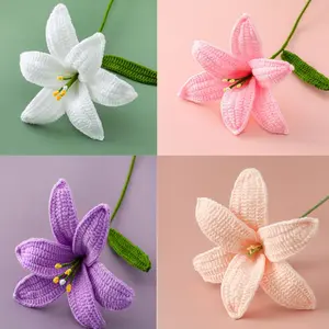 1Pcs Crochet Lily Flowers Creative Hand-knitted Lilies Flower Bouquet Wedding Party Home Decor