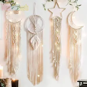 Handmade Woven Tapestry Dream Catcher - Hangable Wall Hanging Pendant with Star and Moon Elements, Soft Woven Cloth, Bohemian Style, Exquisite Craft for Decoration, Ornaments, Whimsical Home Decor, Room Decorations