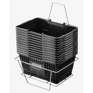 VEVOR Shopping Baskets, 20 PCS, 21L Stackable PE Plastic Grocery Baskets with Handles, Dense Mesh Structure, Holds up to 20 lbs, Portable for Grocery, Retail, Stores, Supermarket, Home Use, RedVEVOR Super Brand Day