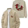 Stylish Personalized Men's San Judas Tadeo Floral Rose Pattern Long Sleeve Bomber Jacket, for Daily Wear and Occasions, Trendy Coat, Trendy Outerwear