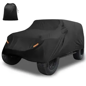 Car Cover for Jeep Wrangler JK JL YJ TJ 4 Door 2007-2021 Outdoor Waterproof Sun Rain Dust Wind Snow Protection w/Driver Door Zipper Black