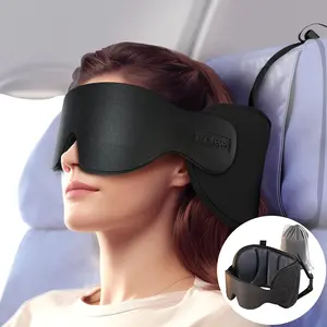 Travel Pillows for Airplanes, 360 °   Head for Long Flight, Soft Airplane Pillow with 3D Eye Mask for Sleeping, Stop Bobblehead, Airplane Headrest Gadgets, Light Black