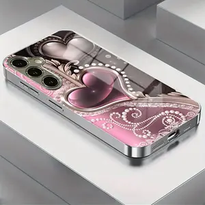 Heart Design Phone Case for Samsung Galaxy Series Smartphone, Stylish Electroplated Tempered Glass Cover, Protective, Simple Pattern, Durable Protection Cellphone