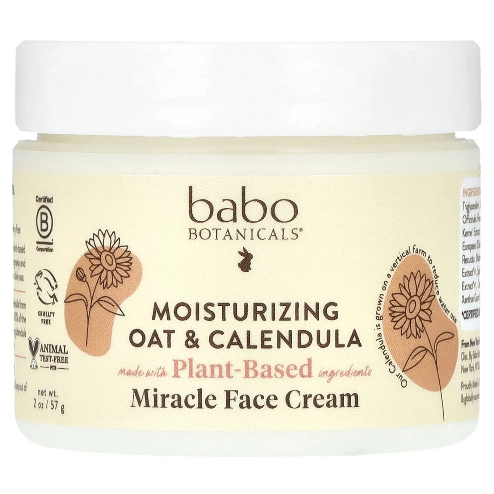 Babo Botanicals Moisturizing Miracle Face Cream, Oat & Calendula, 2 oz (57 g)
