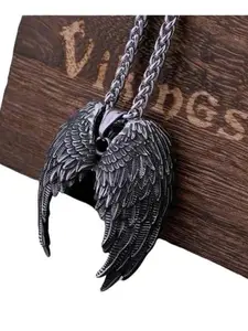 Luxury Men's Viking Box Necklace with Nordic Angel Wings, Unique Viking Jewelry Design, Perfect Gift for Any Occasion