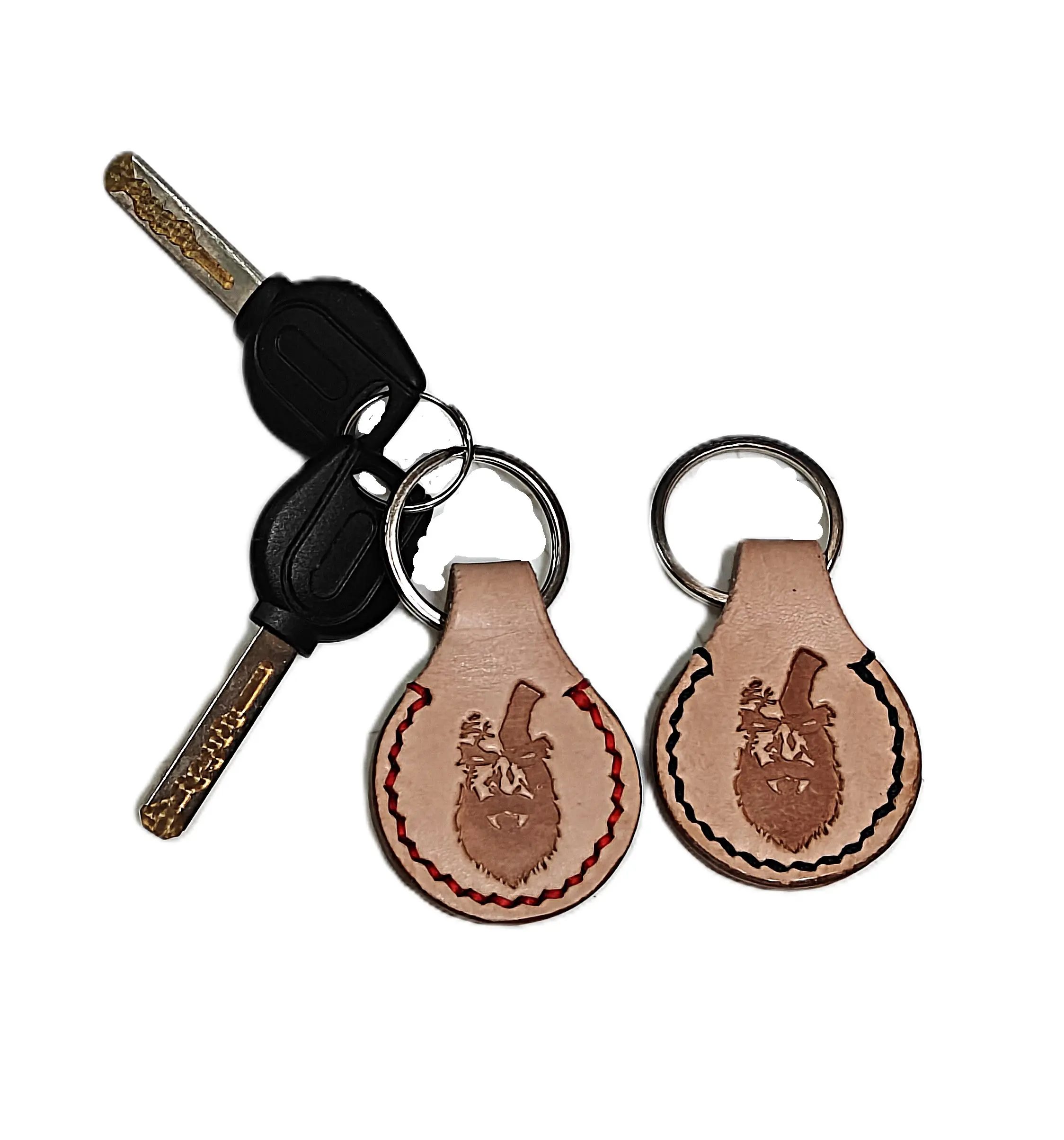 Handmade Leather God of War Kratos Keychain Set, 2-Piece Fashion Accessory for Key Organization
