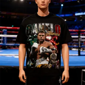 Canelo Alvarez Retro Boxing Pattern T-Shirt for Boxers Ideal as Gift with Street Style for Fight Night Menswear Top 100% Cotton Unisex Classic Fit Crewneck Casual Short Sleeve vacation trip trendy fashion