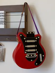 Rock Style Guitar Crossbody Bag, Metal Rivets Design, All Season Party Accessory, Music Festival Essential