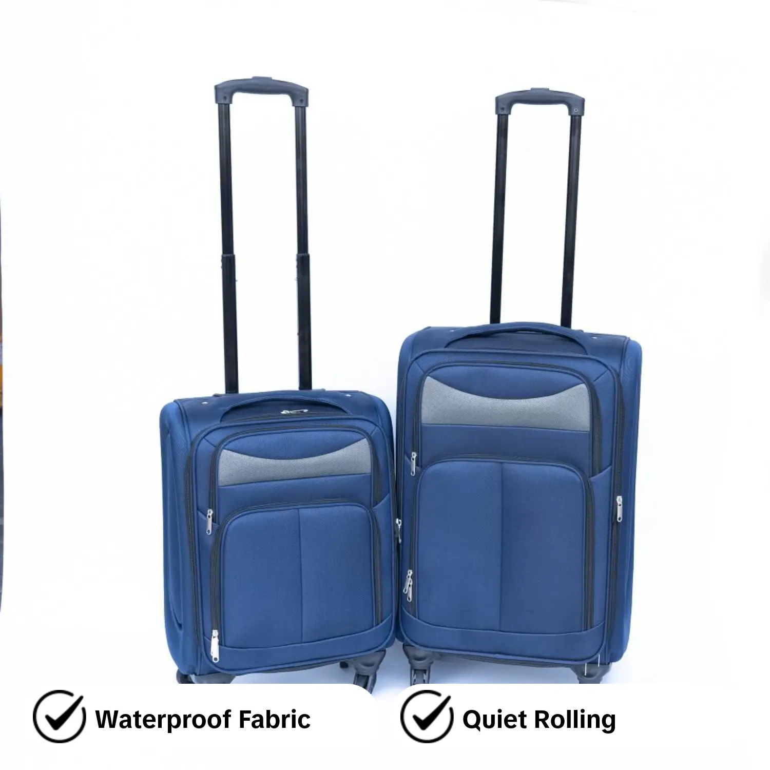 Navy Blue Oxford Cloth 2-Piece Softside Luggage Set - Expandable Zippered Spinner Suitcases (No Combination Lock), 20/24 in Carry-On & Checked, Lightweight for Family Travel-P242575