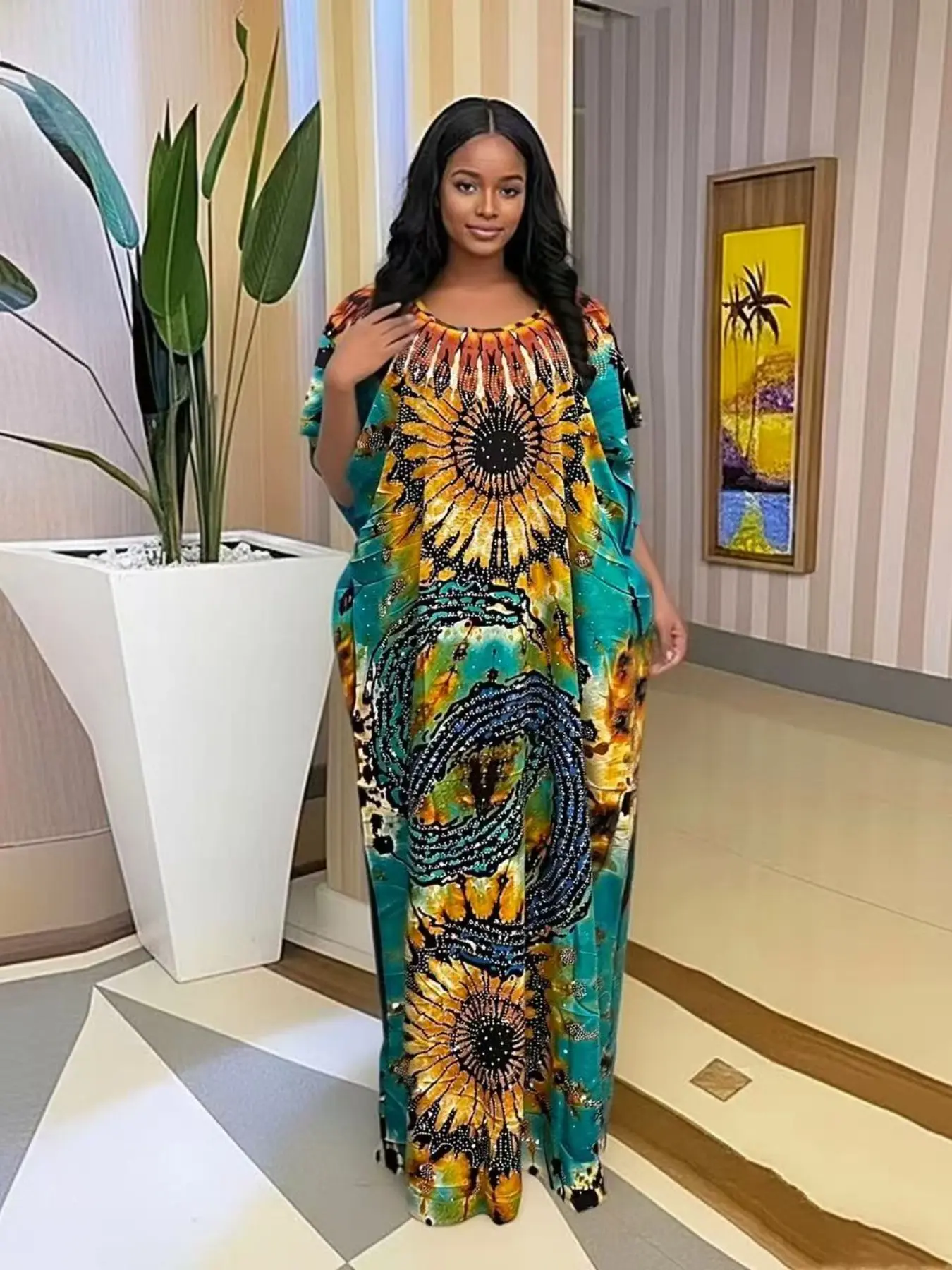 african boho dress African Print V-Neck Dress, Boho Tribal Art Summer Tunic, Colorful Ethnic  Pattern, RayGiDesign Style