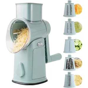 Cheese Grater Hand Crank, 10-Blade Shredder with Handle, Vegetable Slicer Mandoline Food Chopper, Strong Suction Base Kitchen Gadget for Cheese Vegetables Nuts – Green