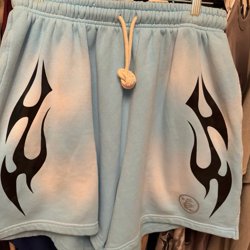 Hellstar flame shorts baby blue xl