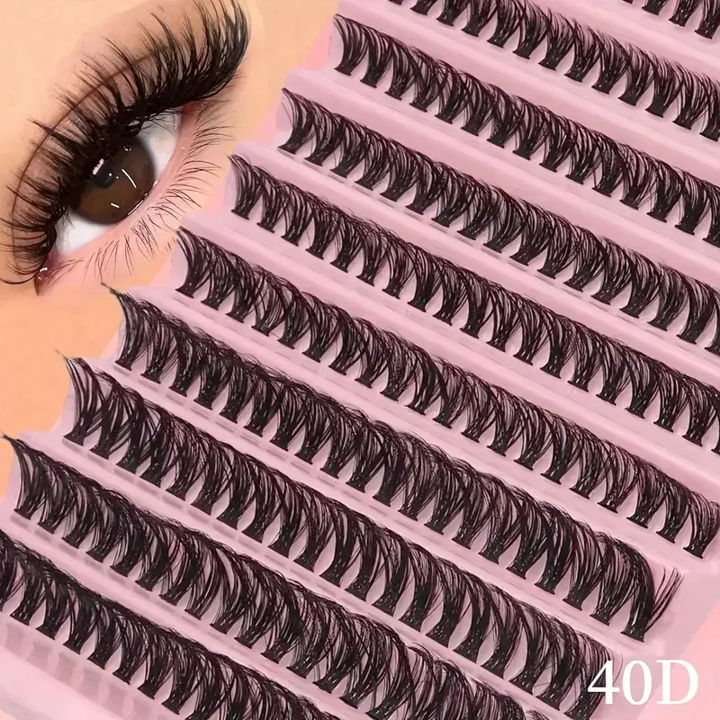 200 Clusters, Individual Lash Clusters, Feline Lash Look, 40D Russian Cat Eye Lashes - D-DD Curl, 3D False Eyelashes, DIY Volume Eyelashes, Easy Application & Time-Saving Makeup, Valentine's Day Gift for Daily Use/Party - Soft and Lightweight