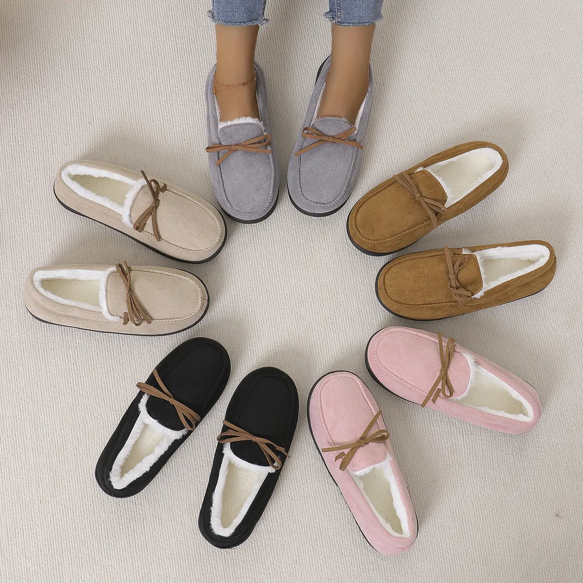 Women's Casual Moccasin Loafers, Cute Round Toe Faux Suede Flats with a Plush Fur Lining, Memory Foam & Anti-Slip Rubber Sole for Indoor Outdoor Wear, No, Chic, Mother's Day, Elegant, Slip On