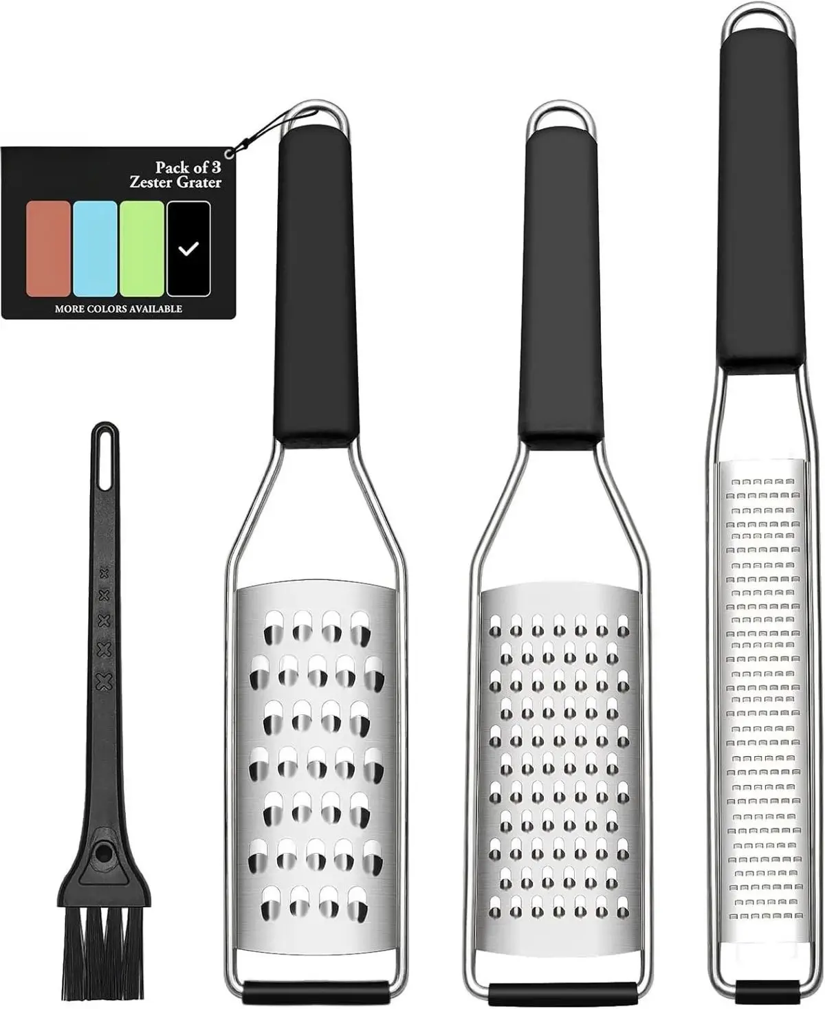 Lemon Zester Grater - Heavy Duty Kitchen Tool for Parmesan Cheese, Ginger, Garlic, Nutmeg, Chocolate, Vegetables，Fruits，Stainless Steel Grater Dishwasher Safe Black