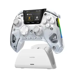 ManbaOne Interactive Screen Wireless Gaming Controller for Switch/Switch 2/PC/iOS/Android,Hall Effect Stick & Trigger,RGB Lighting,Remappable Buttons,1800mAh with Charging Dock, No Drift (White)