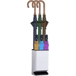 Umbrella Stand Holder for Entryway, Umbrella Rack with Removable Drip Tray Free Standing Organizer for Umbrella Walking Sticks Canes, Stored 6 Umbrellas, Ideal for Home Office Decor, White