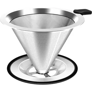 Pour Over Coffee Dripper, Stainless Steel Coffee Filter, Paperless  Coffee Filter, Double Micromesh 600 Mesh Strainer Coffee Maker with Heat-Resistant  Handle & Base for 1-2 Cup