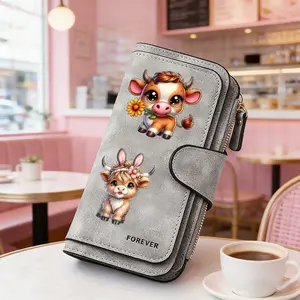 1pc Highland cattle pattern women's long wallet, multi-functional wallet, portable snap coin purse, birthday gift and daily commuting essential, perfect holiday gift, suitable for outdoor, travel and family use, Credit Card Wallet, 3.05CYJ-5