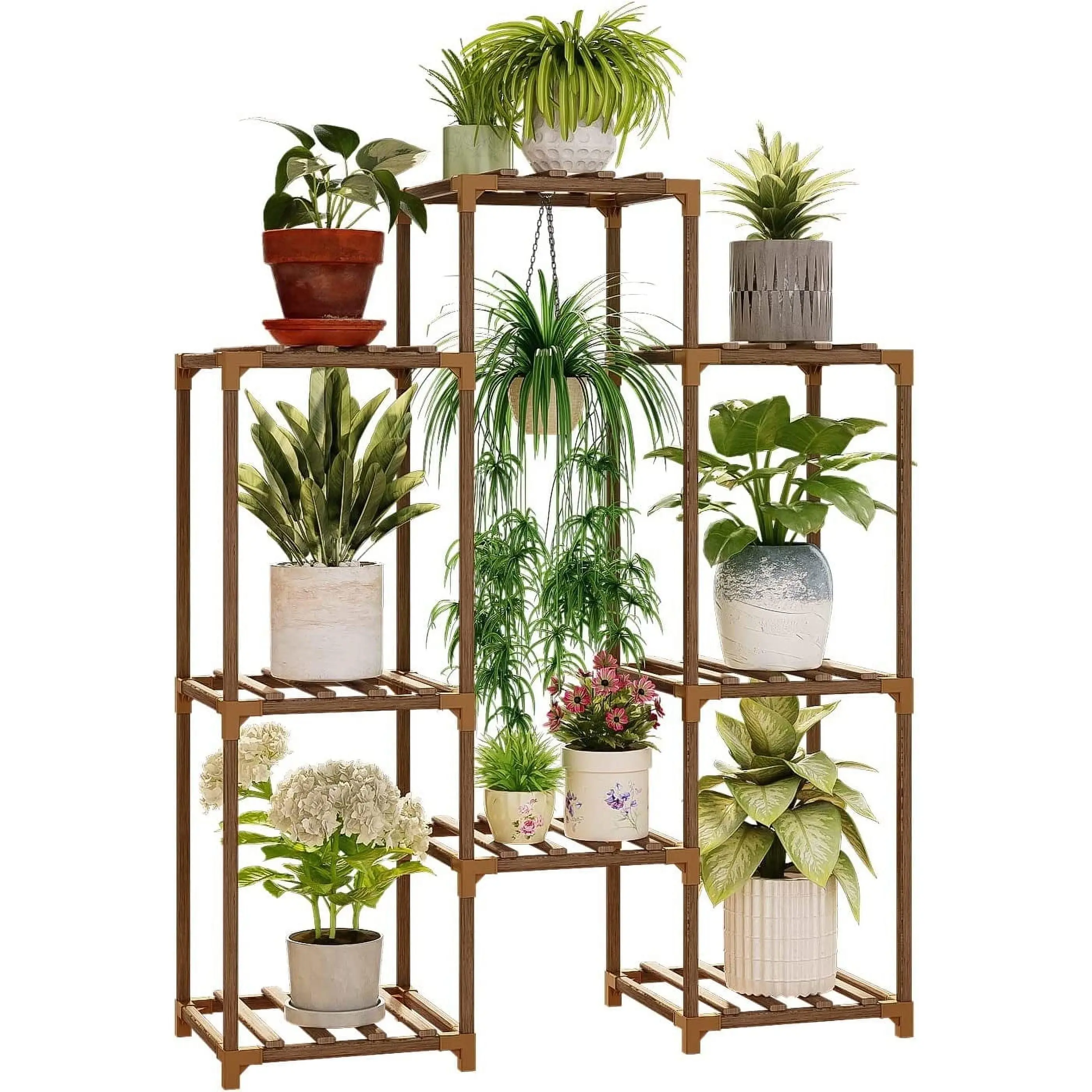 Bamworld Outdoor Plant Stand Indoor Plant Rack Plant Shelf Wood Outdoor Tiered Plant Shelf for Multiple Plants Ladder Plant Holder