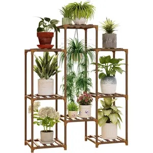 Bamworld Outdoor Plant Stand Indoor Plant Rack Plant Shelf Wood Outdoor Tiered Plant Shelf for Multiple Plants Ladder Plant Holder