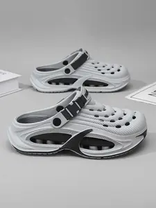 Men's Mecha-Style Thick-Soled Two-Way Clogs, Adjustable Breathable Non-Slip Closed-Toe Slides, Summer Soft-Soled Beach Shoes for Indoor & Outdoor Wear, Walking Shoes