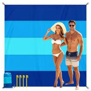 Beach Blanket Sandproof Waterproof, Nylon, Quick Drying, Lightweight, for Camping, Hiking, Picnic, Travel, with Anchor Stakes
