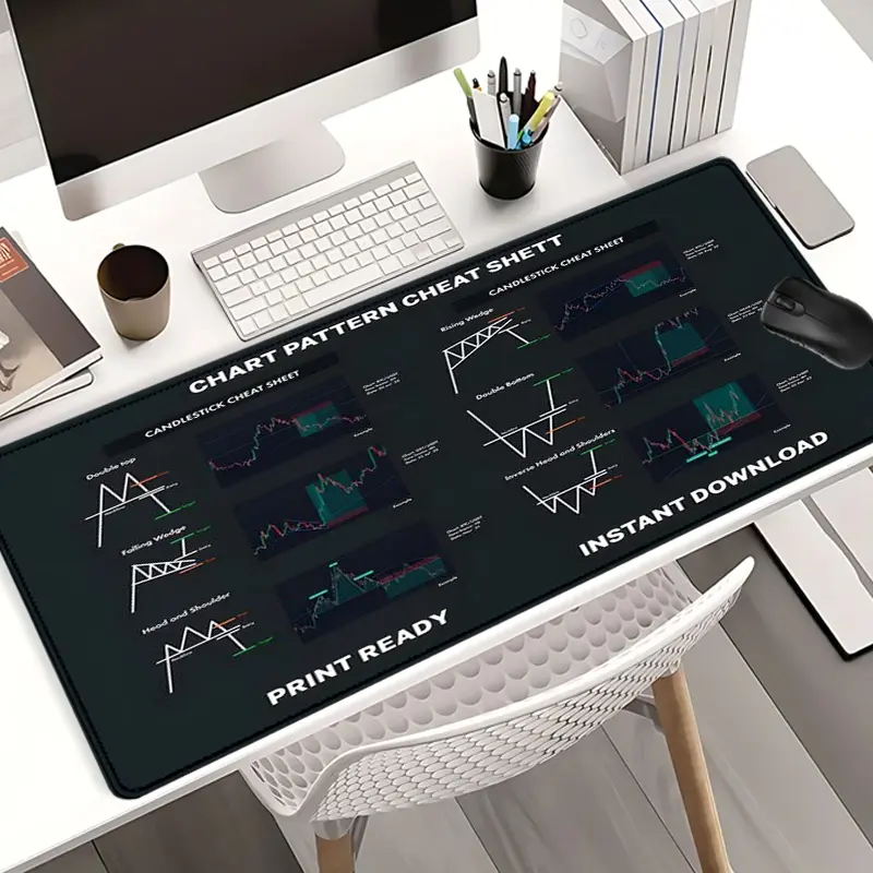 Chart Pattern Cheat Sheet Mouse Pads Extra Large Computer Desk Top Mat, Non - Slip Rubber Base & Stitched Edge, Trading Pattern Reference for Investors, Home & Office Use, Universal Mouse Pad