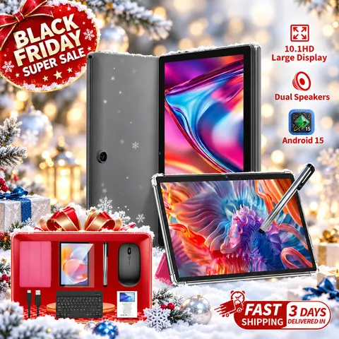 【FALL DEALS】Relndoo 10.1-Inch Android 15 Tablet, 5G Wireless, 64GB ROM, 8h Long Battery (6000mAh), Type-C Port, Foldable Design, Bluetooth, Stylus & Keyboard Support, Included Keyboard, Mouse, Stylus, Case, Xmas Gift, Rechargeable