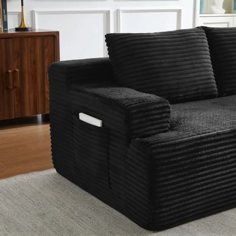 Brand New 96" Frameless Boneless Soft Cloud Sectional Sofa, L-Shaped Chaise Couch, Black Living Room Furniture