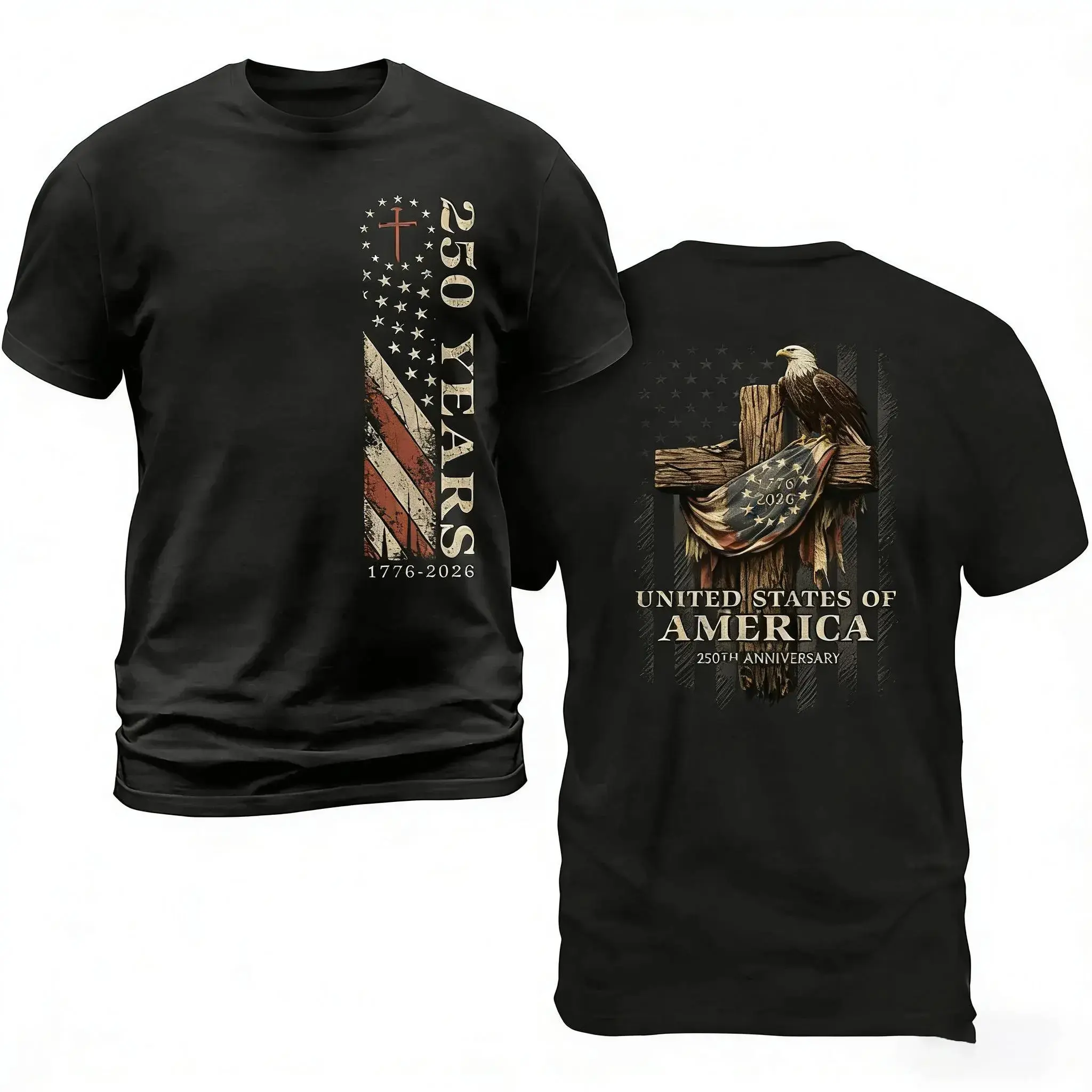 Shortsleeve Patriotic Nautical T-Shirt - Classic, Relaxed Fit, Soft, Breathable - Celebrates 250 Years of Navy Service, Features American Flag & Eagle Symbols for Military Veterans
