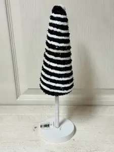 13.25 Inch Black And White Tinsel Glitter Twisted Cone Tree