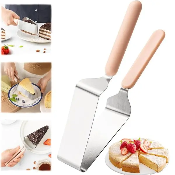 2-in-1 Cake Server & Slicer, Adjustable Cake Cutter with Double Handle, Easy Slice & Serve Tool for Birthday, Wedding & Party Cakes, Pink