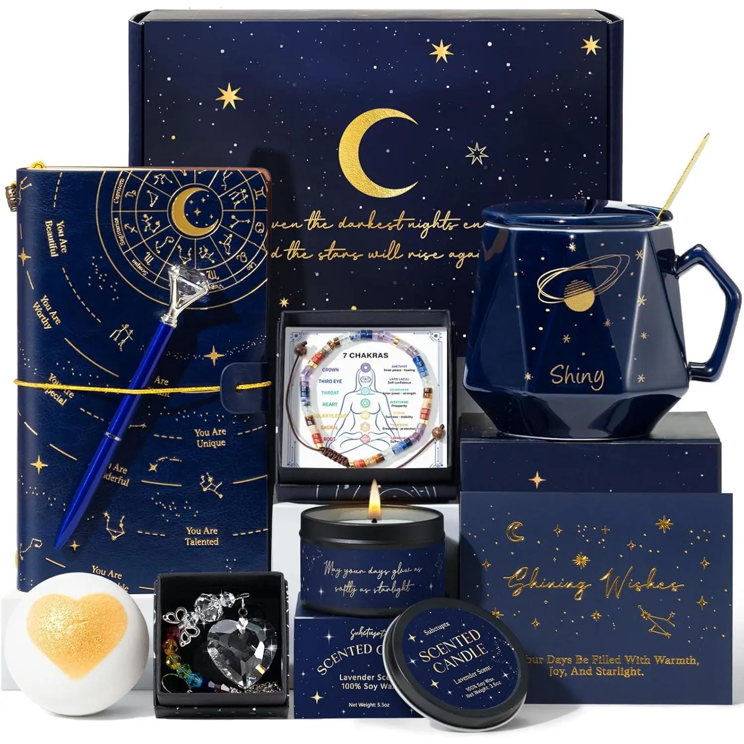 Good Luck Gifts, Encouragement New Beginnings Gift Baskets for Women w/Crystal Healing Bracelets, Galaxy Thinking of You, Farewell, Get Well, Graduation Gifts for Friend Her Friendship Coworker