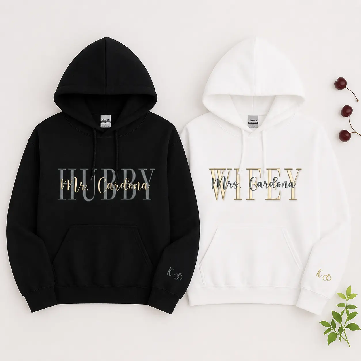 Personalized Embroidered Hubby And Wifey Hoodie for Couple – Custom Couple Matching Hoodie With Names Date, Wedding Anniversary Day, Valentine's Gift