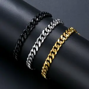 3pcs set of simple and fashionable hollow titanium steel Cuban bracelet set in Golden, Silvery and black, three colors in one, bracelet for men and women