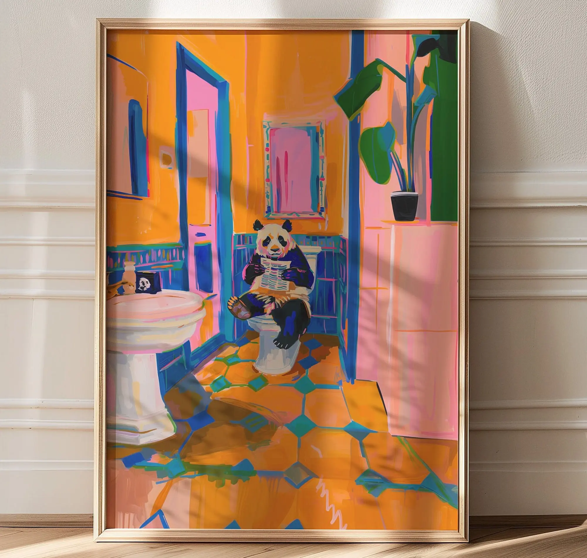Maximalist Bathroom Wall Art, Trendy Decor, Toilet Decor, Panda Poster (Unframed), Dopamine Decor, Pink Kitsch Aesthetic, Preppy Wall Art, Matisse Art Photo Print